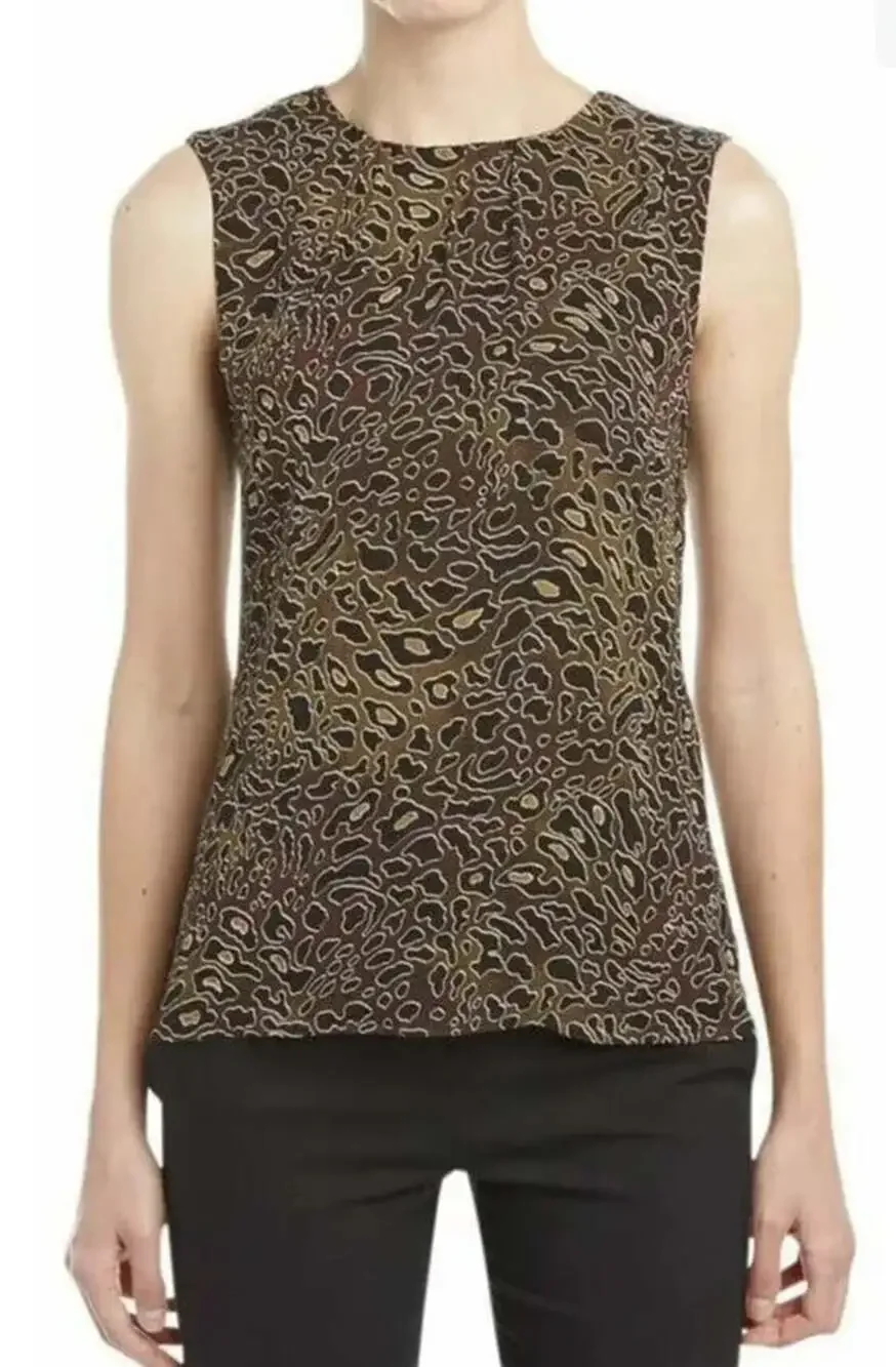 Tory Burch Tanya Women's Size 2 Brown Silk Abstract Leopard Sleeveless Blouse
